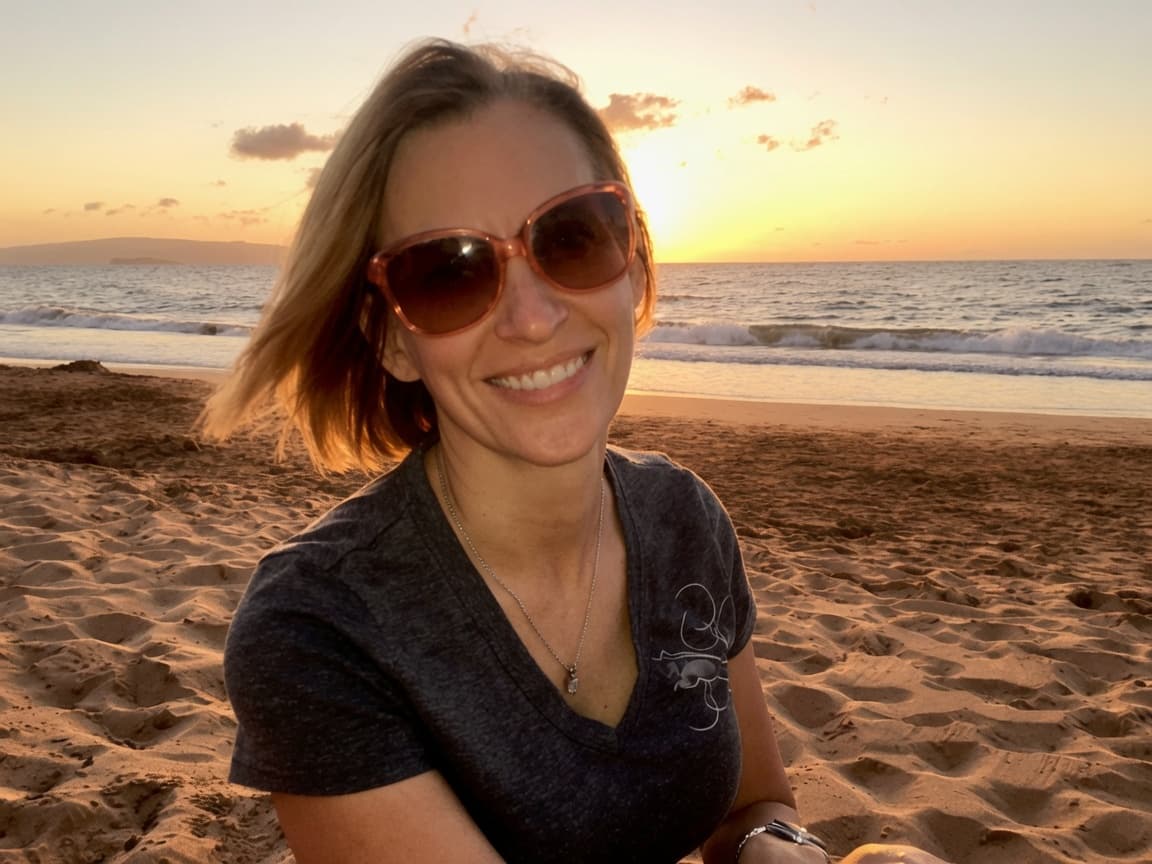 Valerie at the beach at sunset